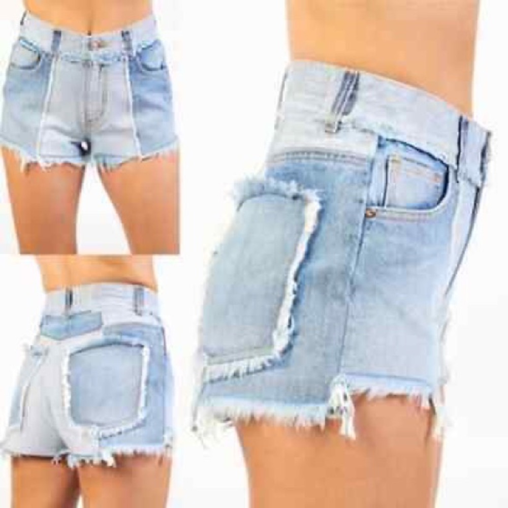 Revice Light Wash Frayed High-Rise Denim Shorts